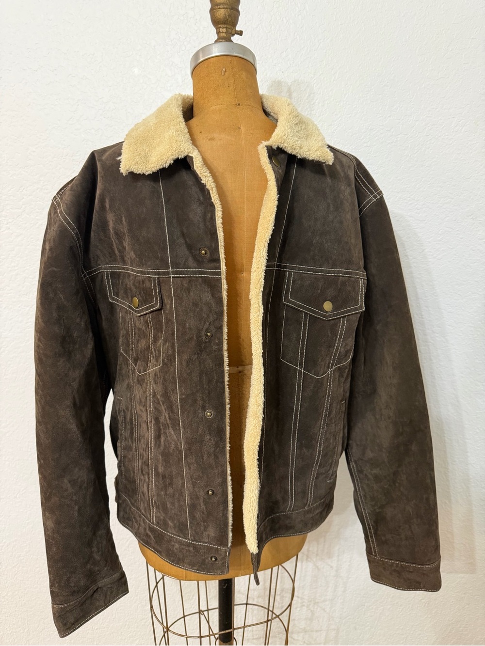 Men’s Scully Bomber Style Genuine Grade A Boar Suede Leather Jacket Sherpa-Lined
